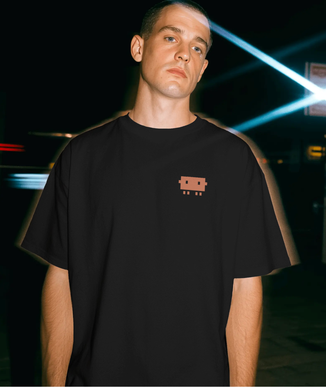 Black Claude Pixel Core Oversized Tee